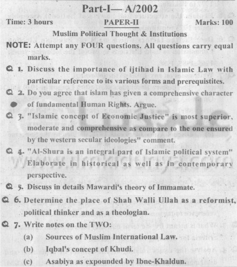 MA Political Science Part I Muslim Political Thought Institutions 