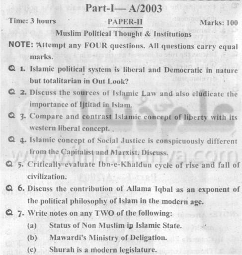 MA Political Science Part I Muslim Political Thought Institutions 