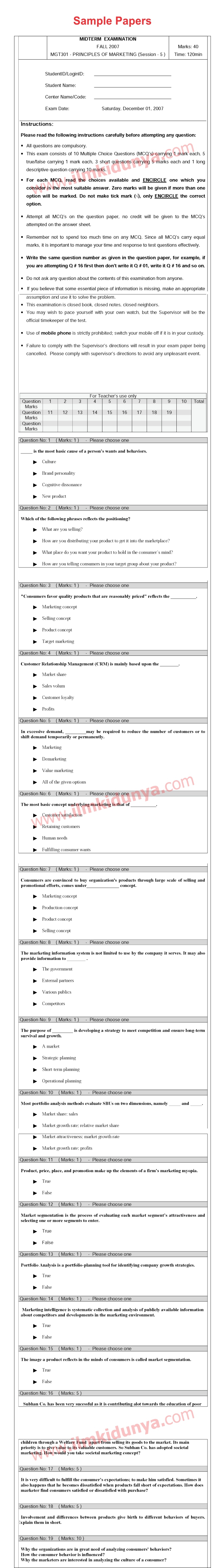 Papers of marketing
