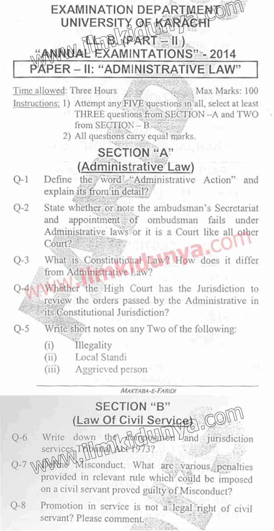 Past Papers 2014 Karachi University LLB Administrative Law Paper 2 part 2