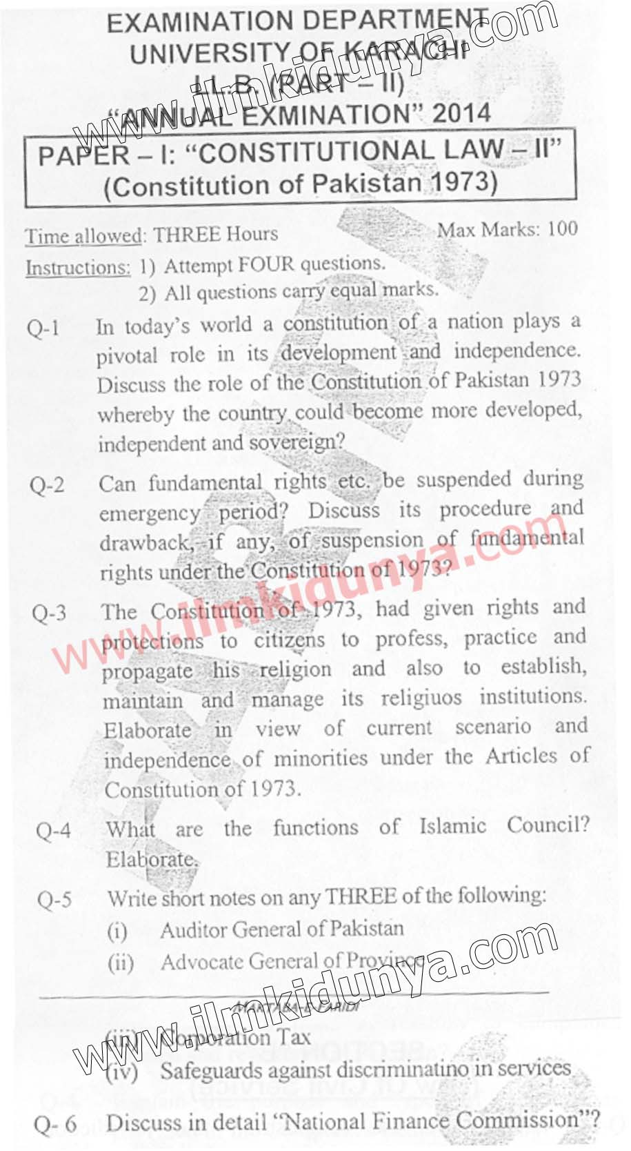 Constitional Paper Past Papers 2014 Karachi University LLB Constitutional Law Paper 1 part 2