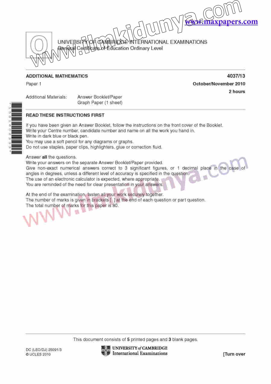 Past Paper 2010 CIE Cambridge International Examinations O Level ...