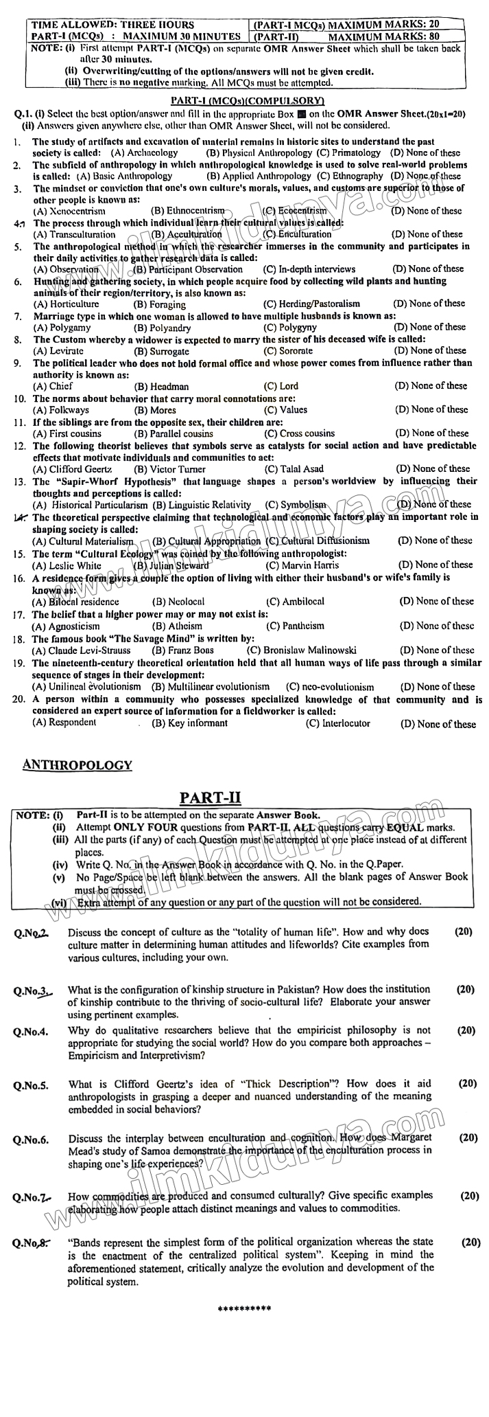 CSS Past Paper 2024 Anthropology